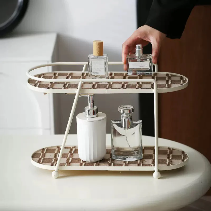 2 Tier Vanity Storage Display Tray White Brown - Image 8