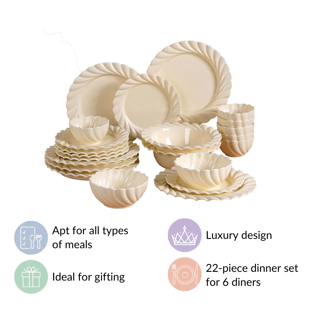22 Piece Scallop Cream Luxury Dinner Set For 6 - Image 9