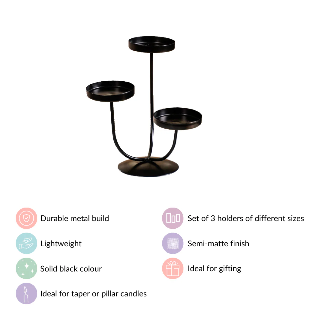 3 Arm Metal Candle Stand Black - Image 5