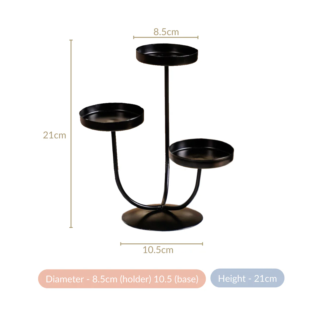 3 Arm Metal Candle Stand Black - Image 6