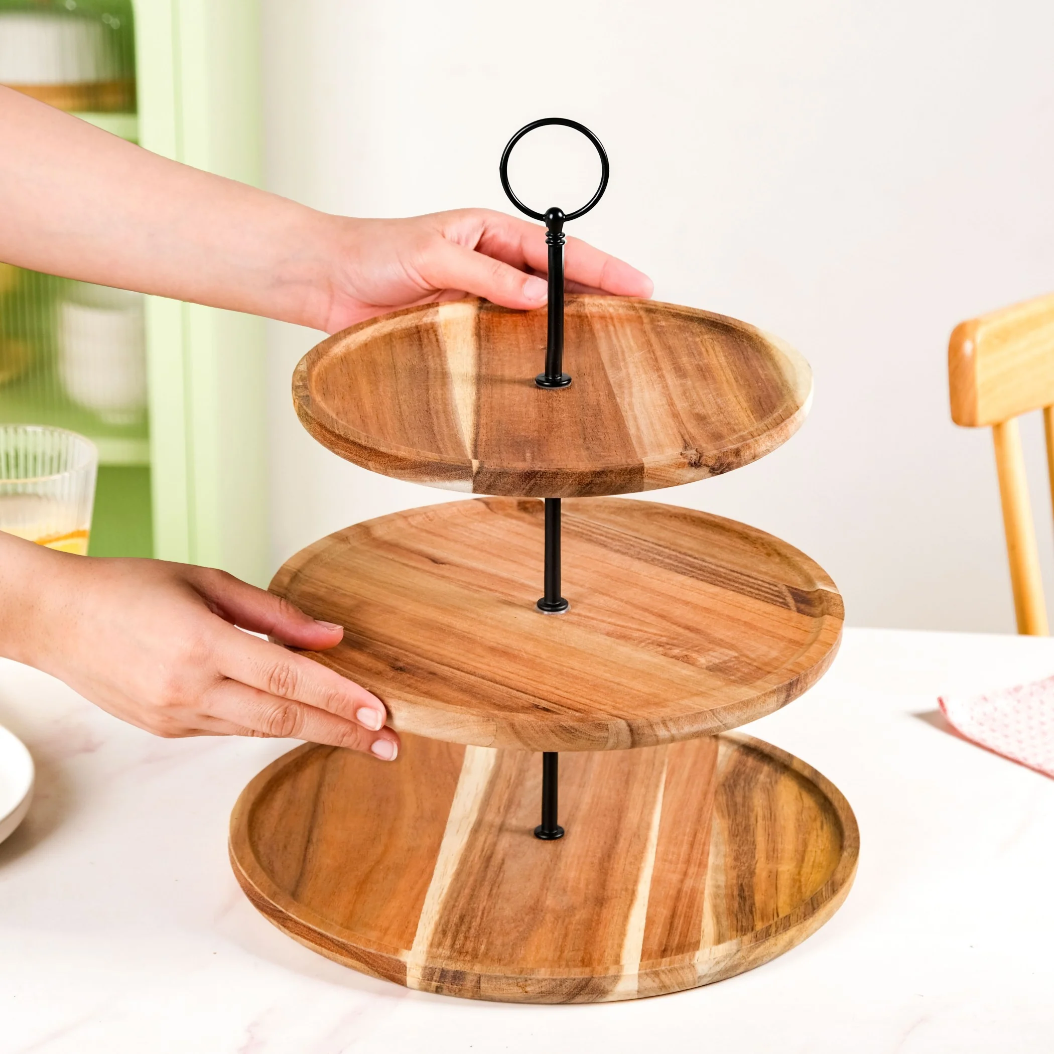 3 Tier Acacia Wood Cupcake Stand - Image 2