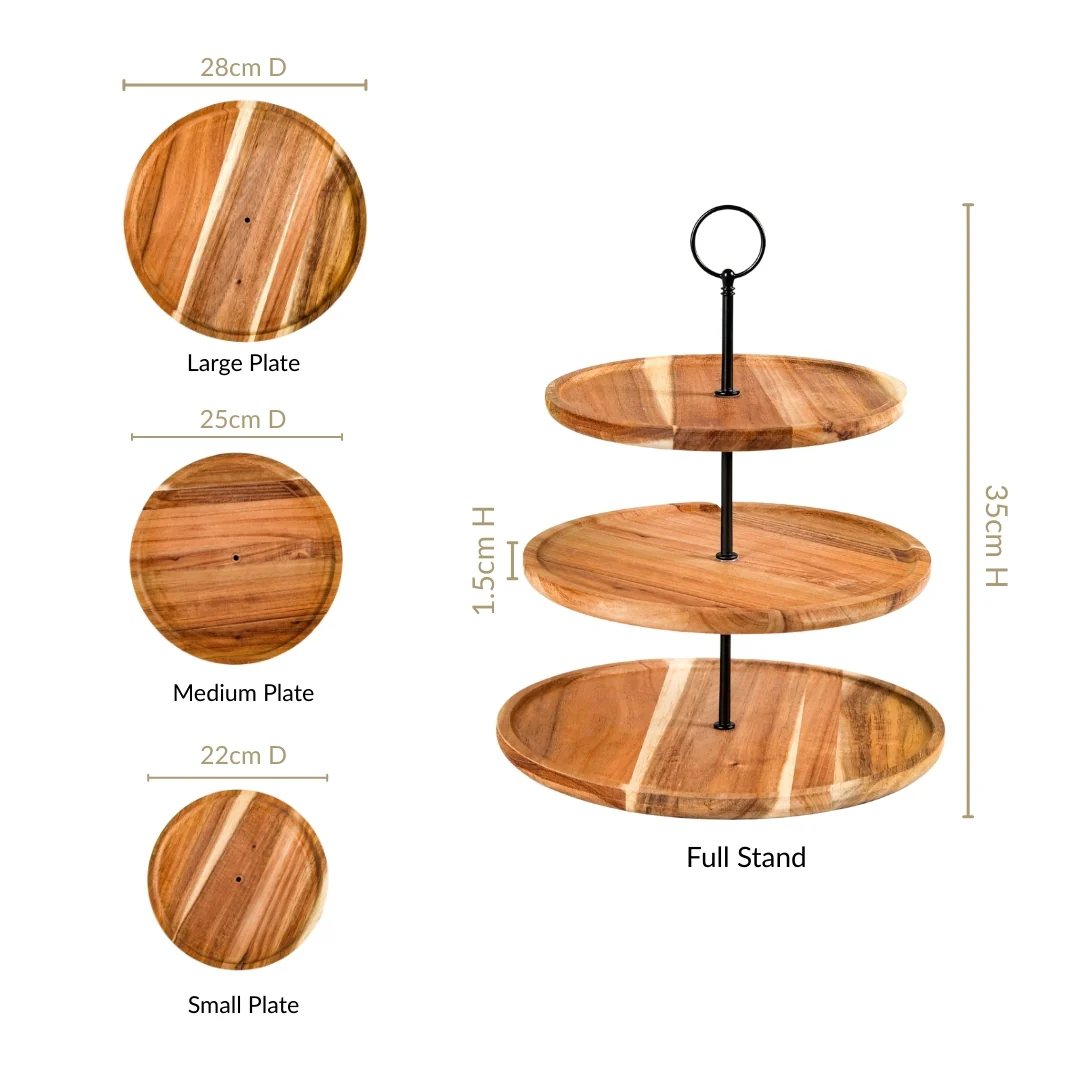 3 Tier Acacia Wood Cupcake Stand - Image 3