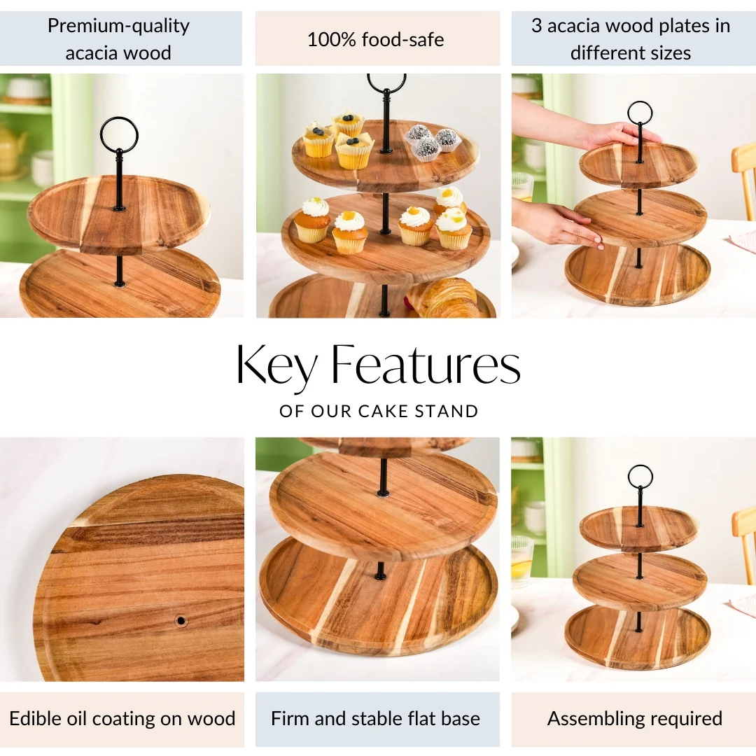 3 Tier Acacia Wood Cupcake Stand - Image 4