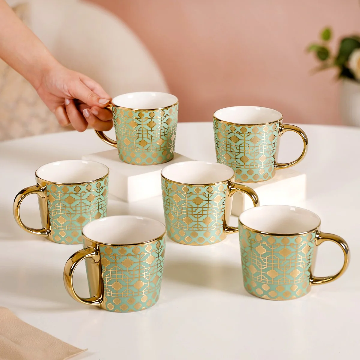 Emirati Gold Tea Cup Set of 6 Green 280ml - Image 2