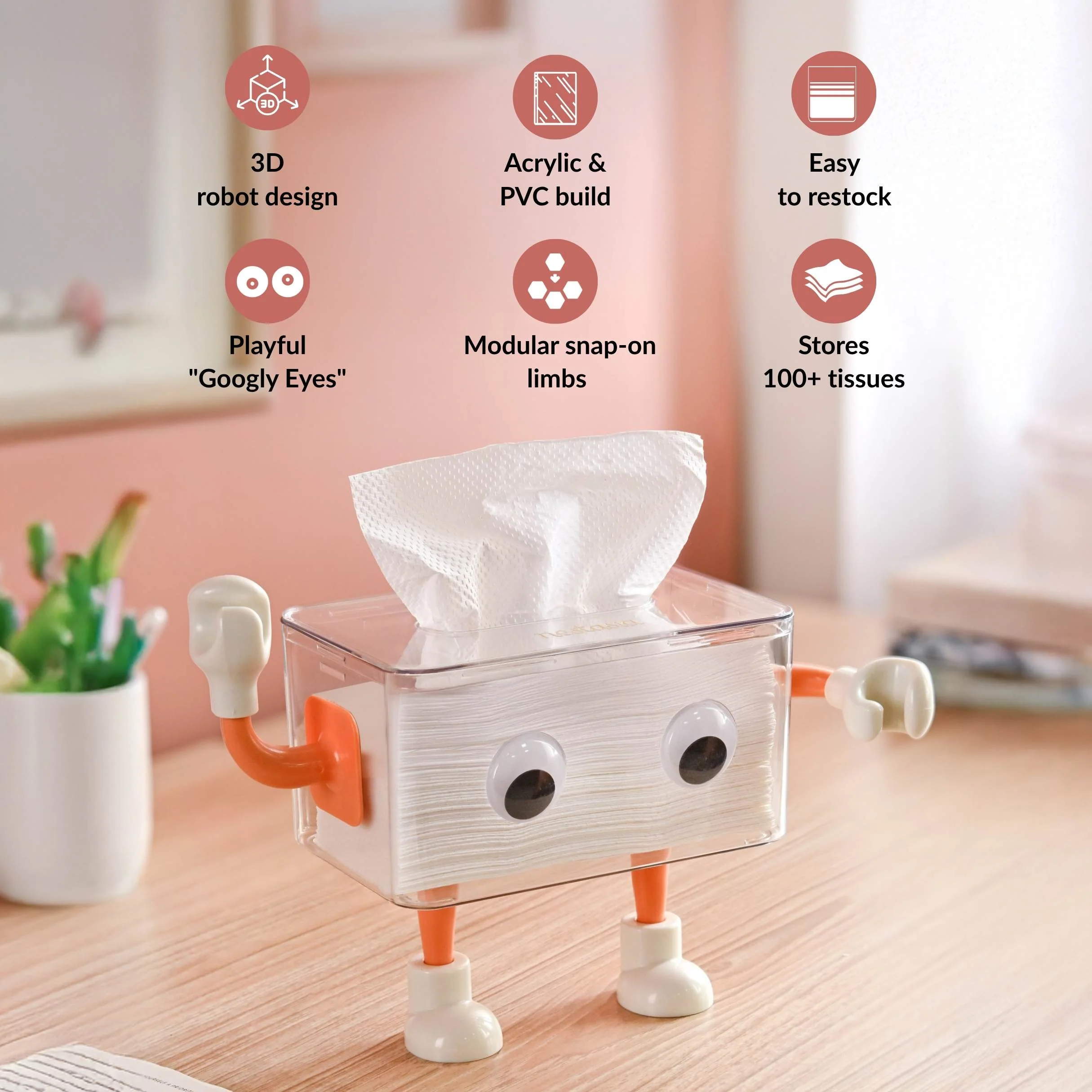 3D Cartoon Robot Tissue Box Orange - Image 5