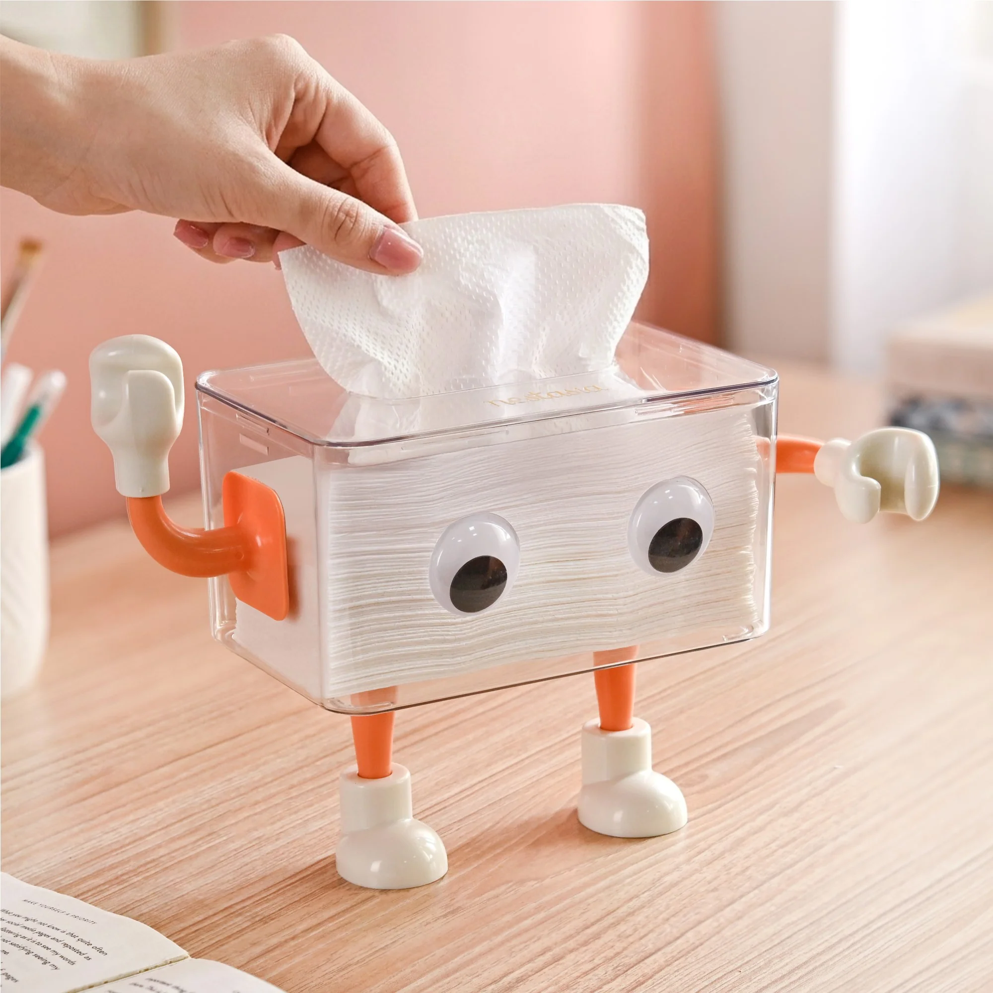 3D Cartoon Robot Tissue Box Orange - Image 6