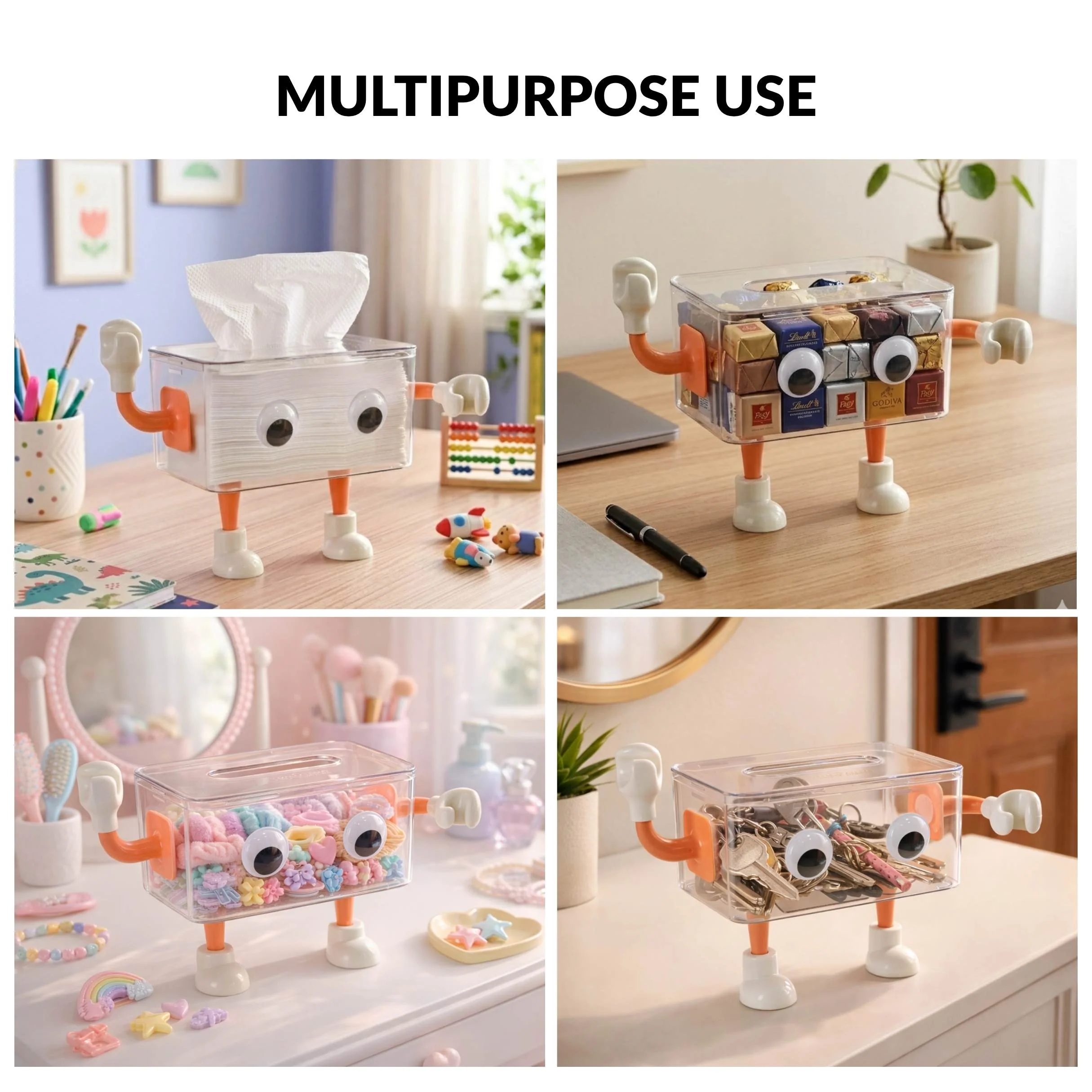 3D Cartoon Robot Tissue Box Orange - Image 8