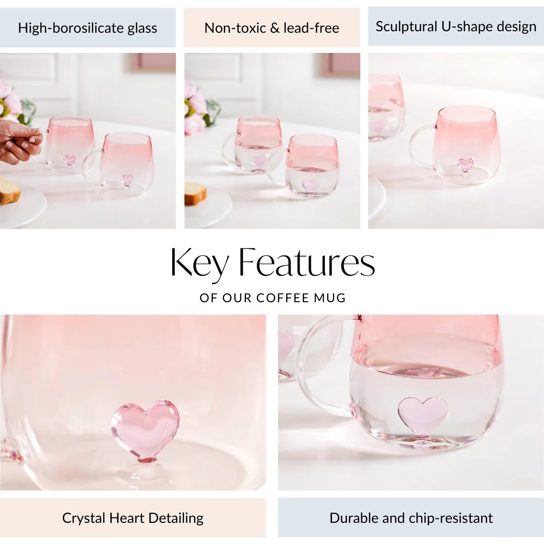 3D Pink Heart Ombre Mug Set Of 2 450ml - Image 4