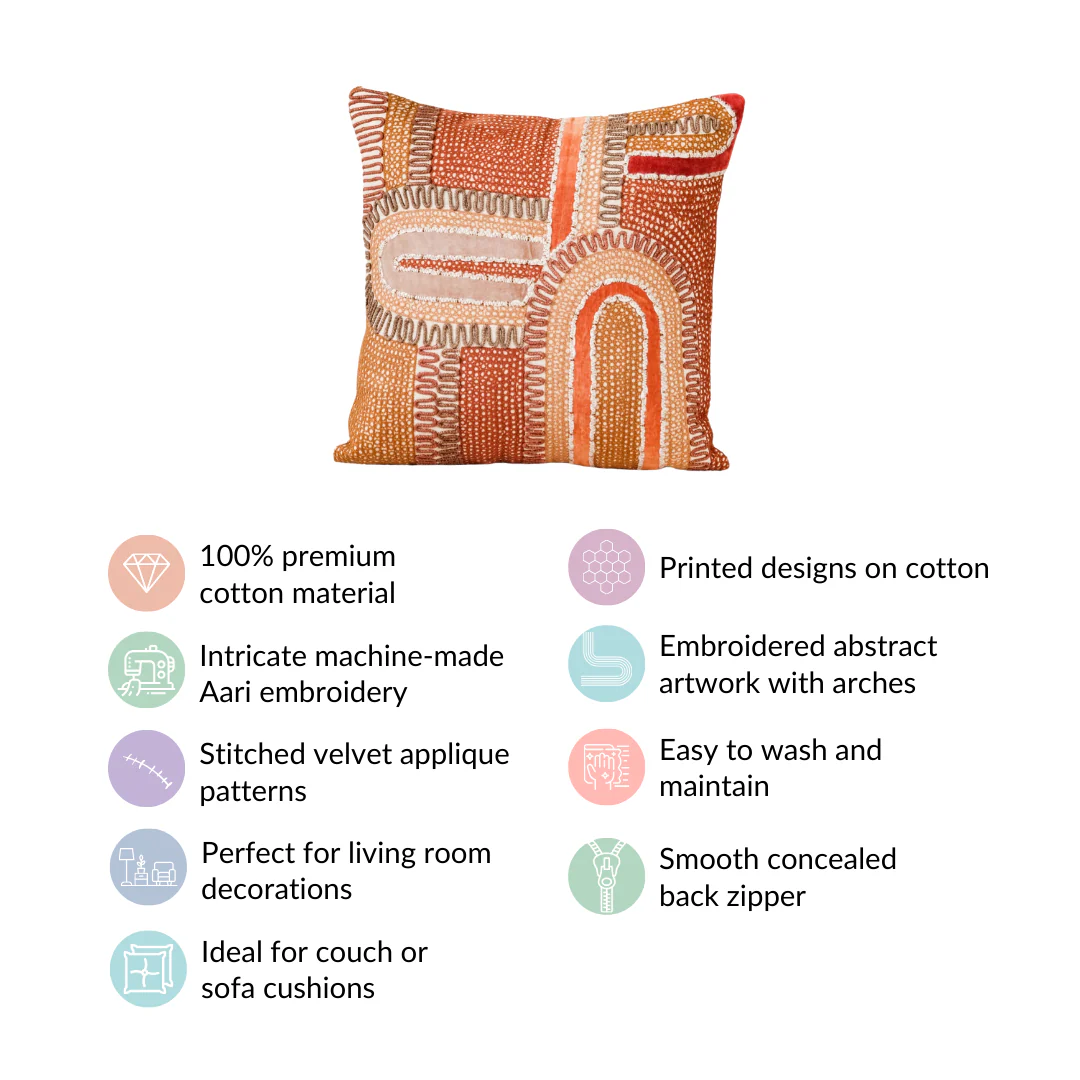 Aari Embroidered Cotton Cushion Cover 16x16 Inch - Image 4