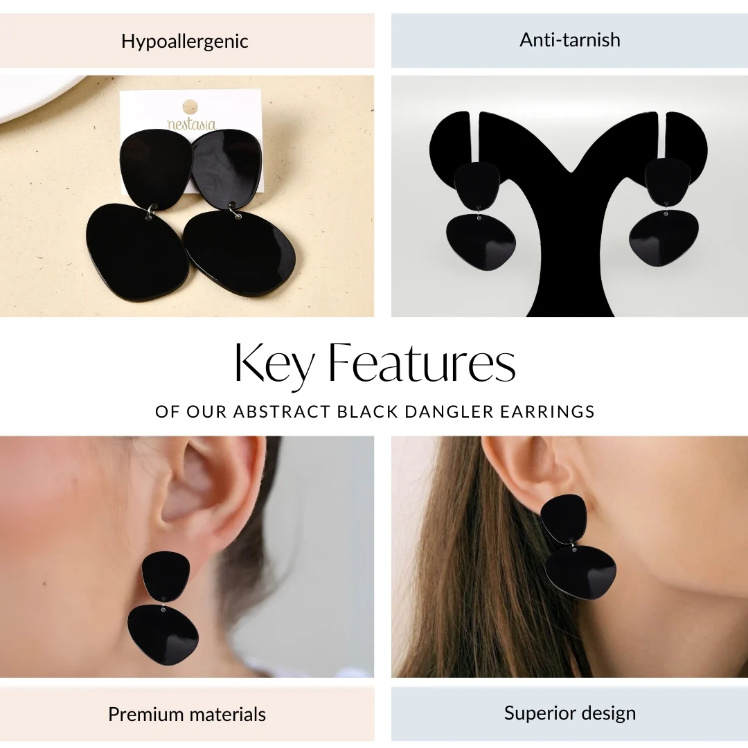 Abstract Black Dangler Earrings - Image 4