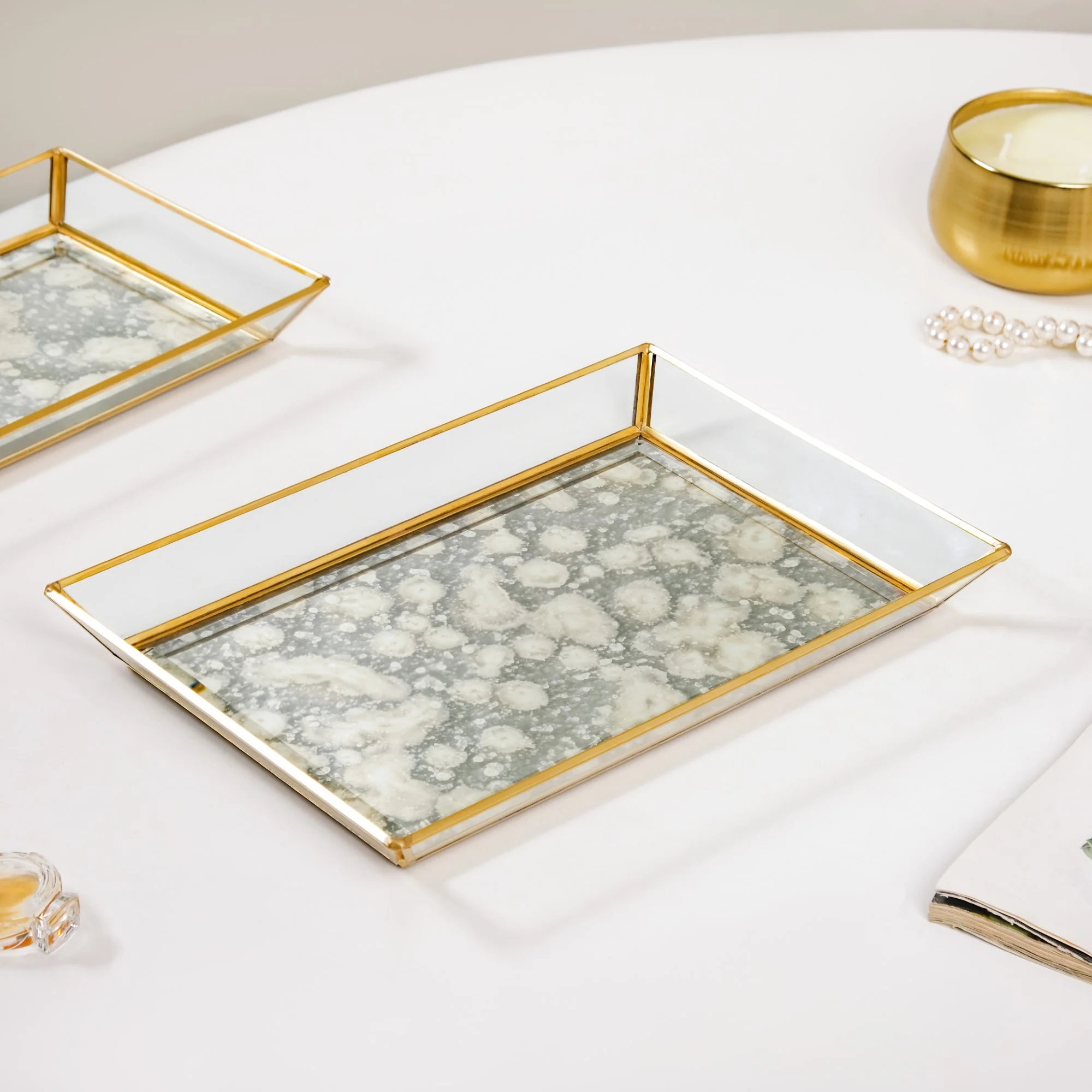 Abstract Design Printed Glass Vanity Tray Set Of 2 - Image 7