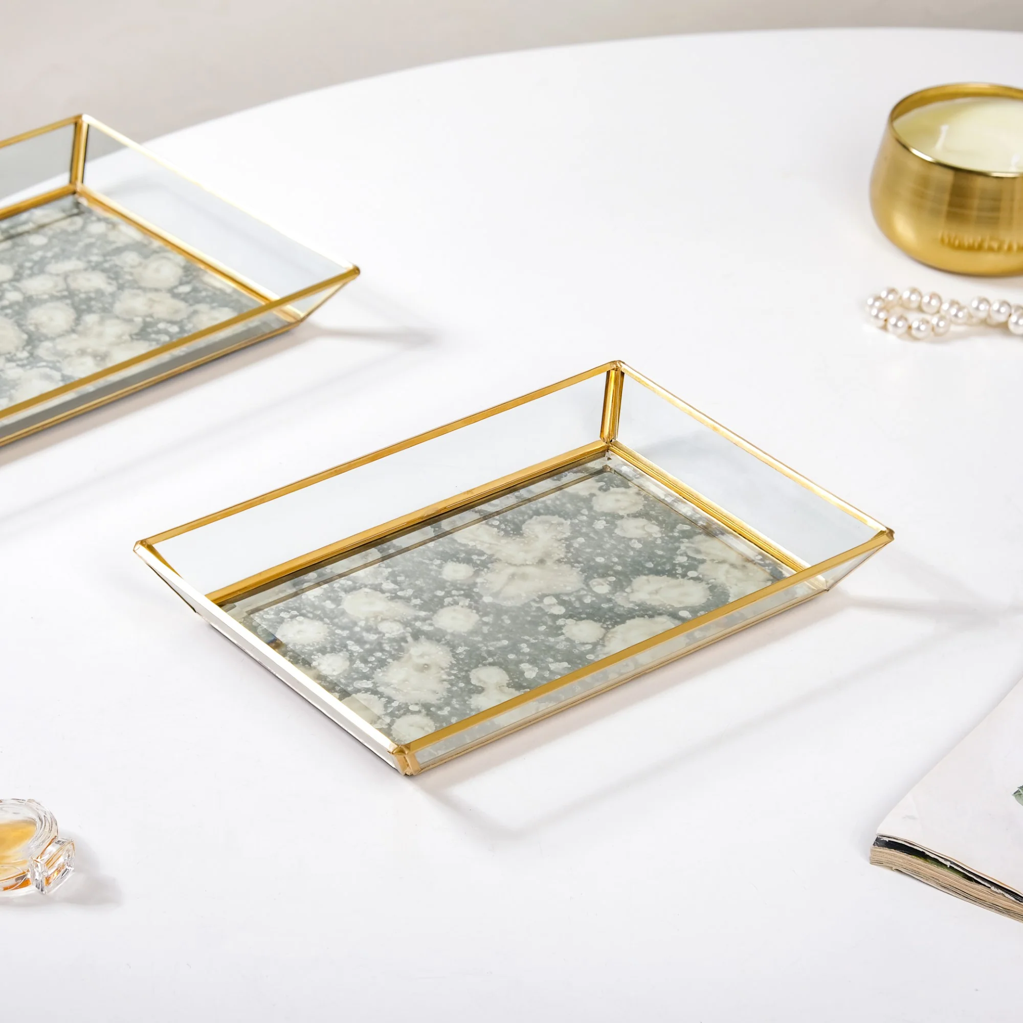 Abstract Design Printed Glass Vanity Tray Set Of 2 - Image 8