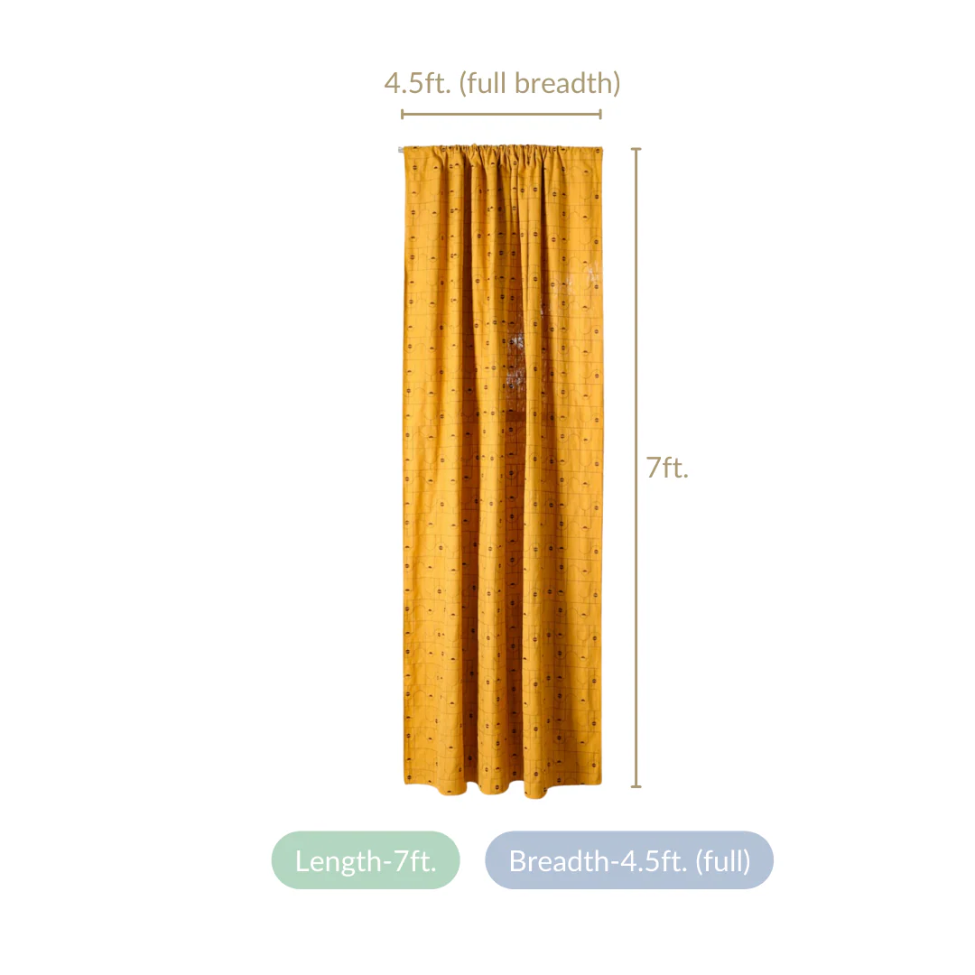 Abstract Embroidered Curtains For Living Room Set Of 2 Mustard 84x54 Inch - Image 5