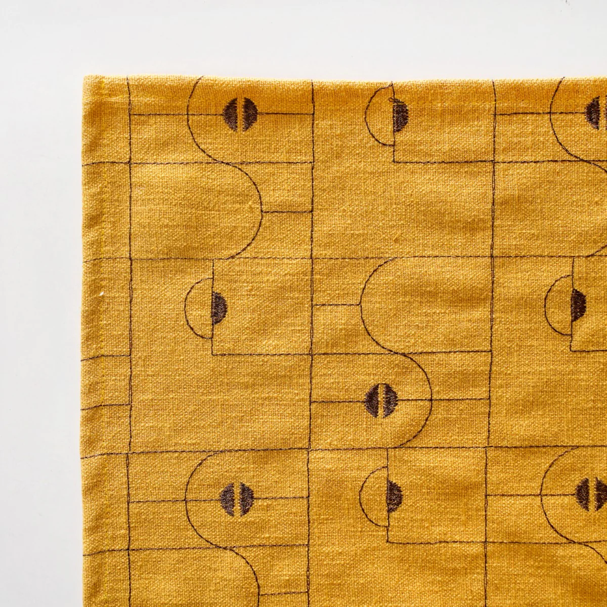 Abstract Embroidered Curtains For Living Room Set Of 2 Mustard 84x54 Inch - Image 6