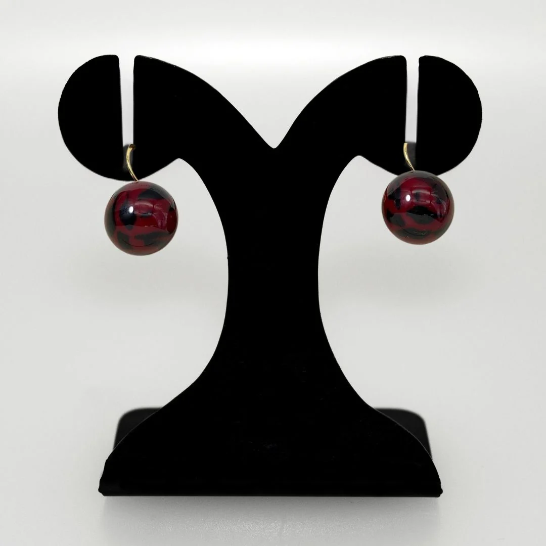 Abstract Patterned Maroon Bead Earrings - Image 6