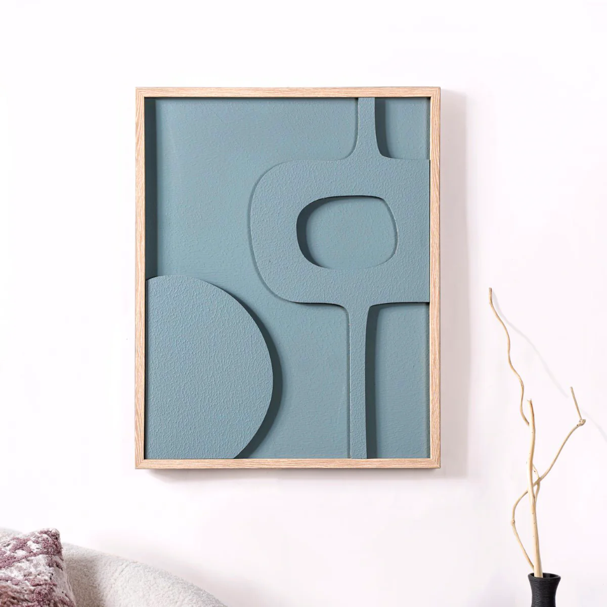 Abstract Teal 3D Relief Wall Artwork For Home 20x16 Inch