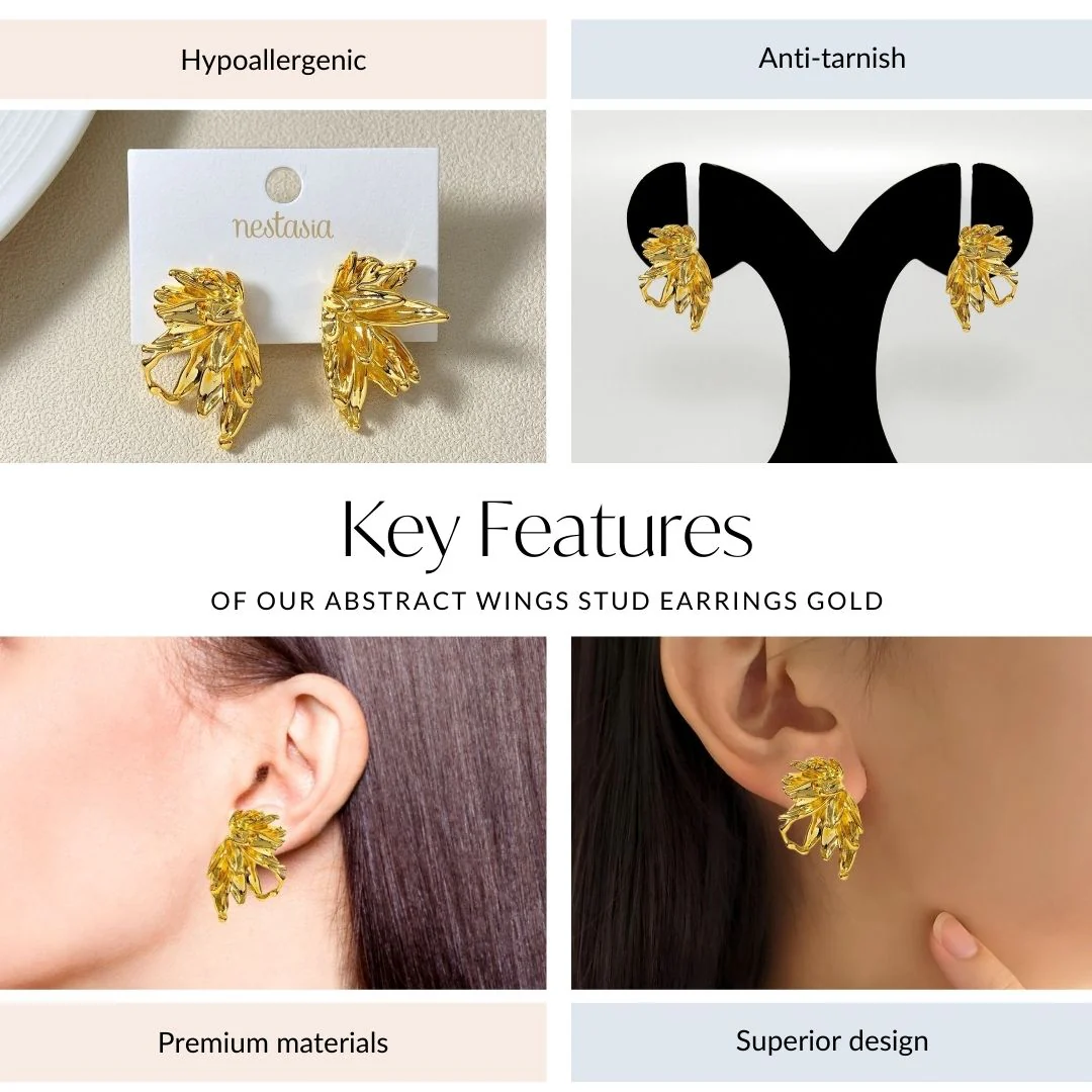 Abstract Wings Stud Earrings Gold - Image 4