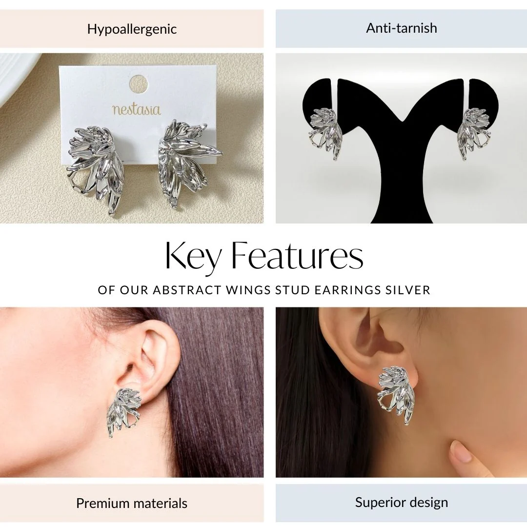 Abstract Wings Stud Earrings Silver - Image 4