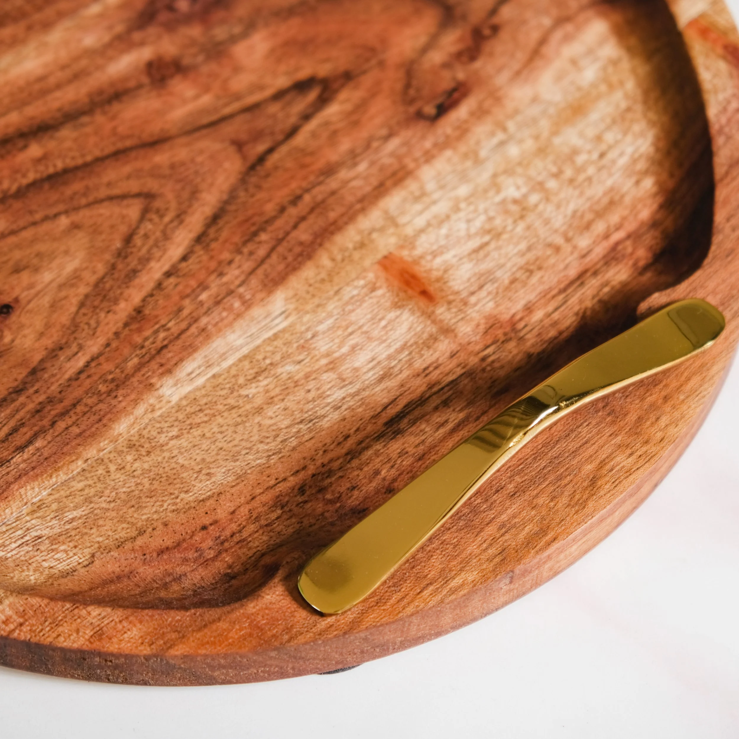 Acacia Round Serving Tray With Golden Handles Set Of 2 - Image 8