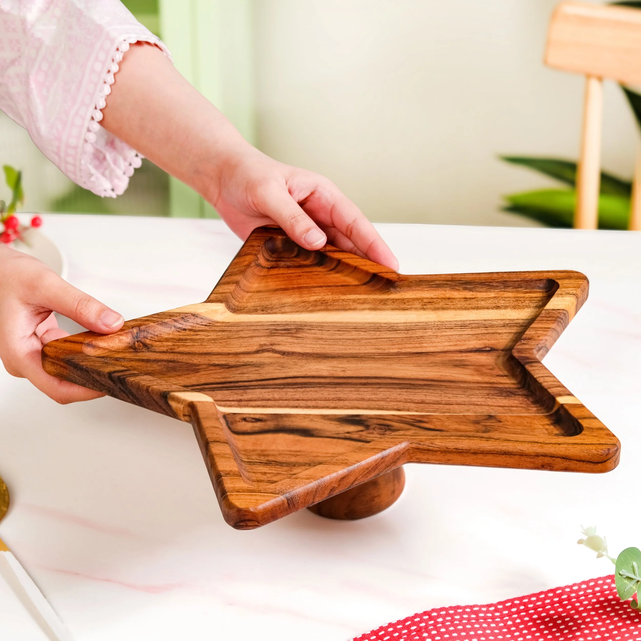 Acacia Star Dessert Cake Stand 34x33cm - Image 3