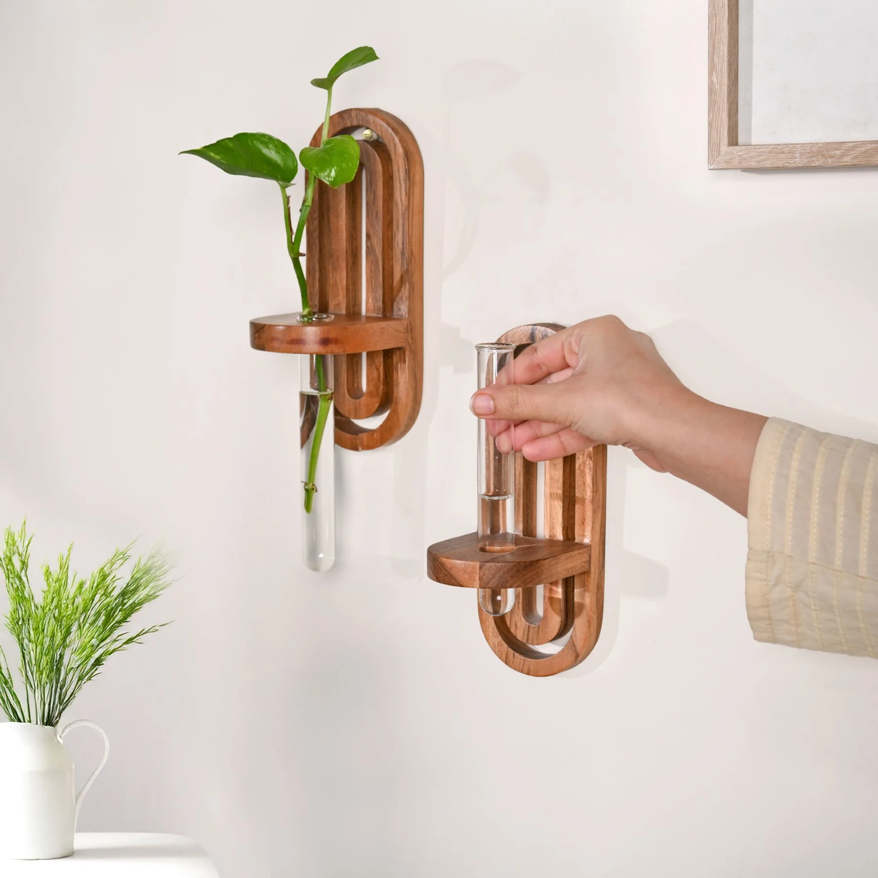 Acacia Wall Hanging Test Tube Planter Duo - Image 2