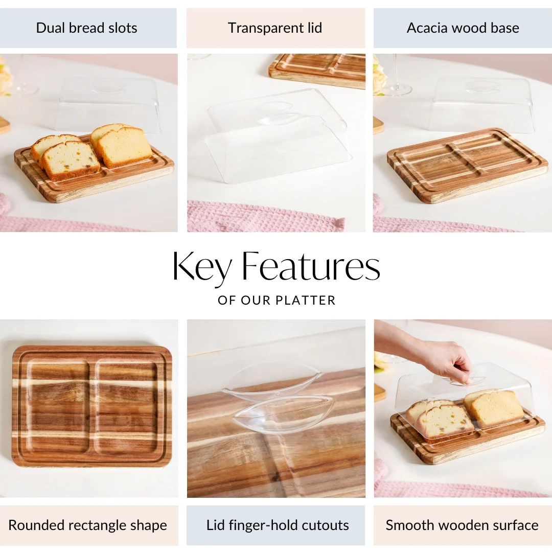 Acacia Wood Bread Box With Transparent Cloche 22cm - Image 5