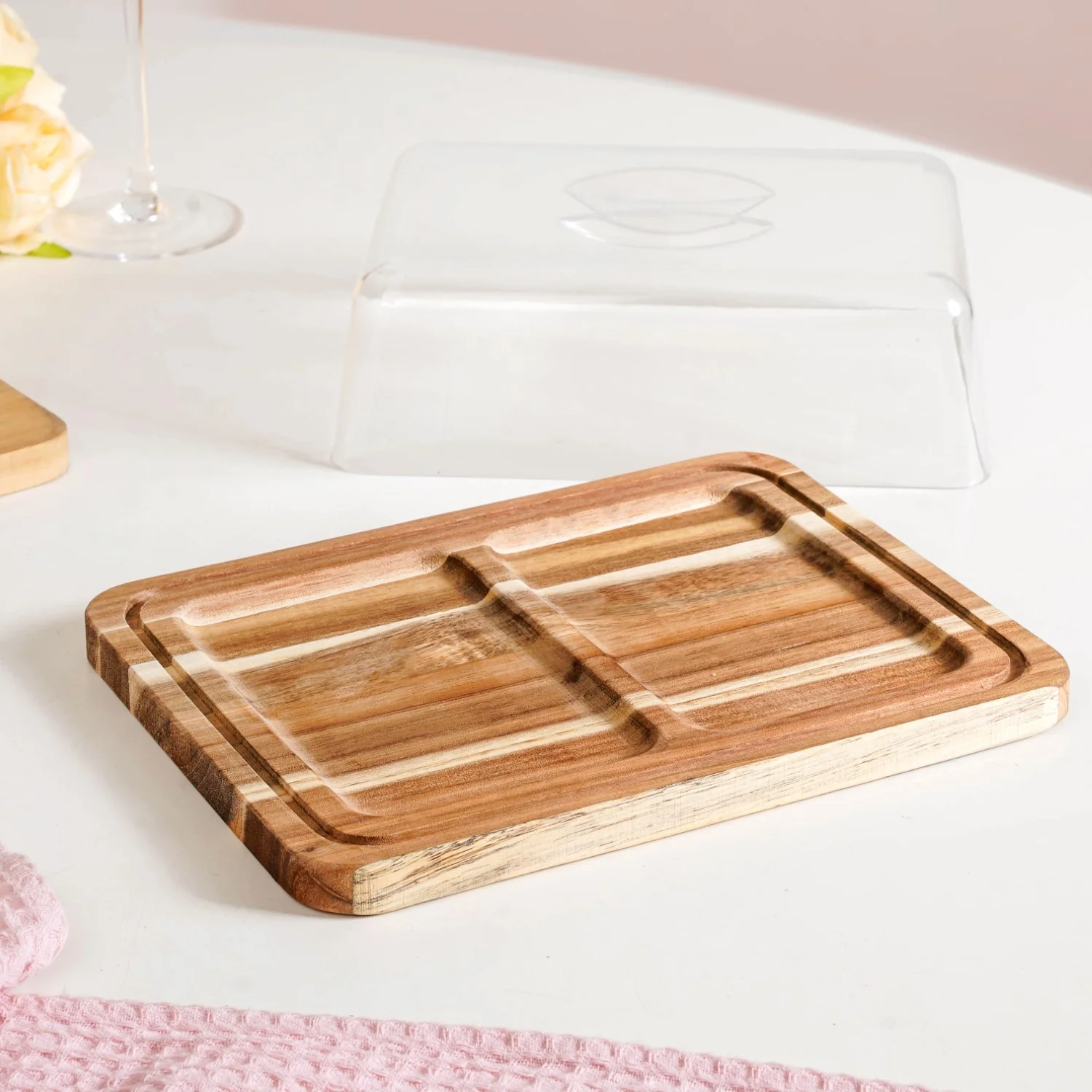 Acacia Wood Bread Box With Transparent Cloche 22cm - Image 7