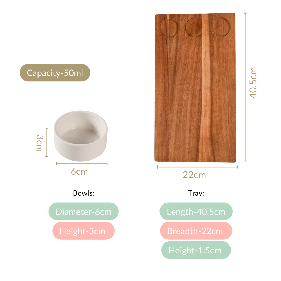 Acacia Wood Cheeseboard With Set Of 3 Small Bowls 50ml - Image 5