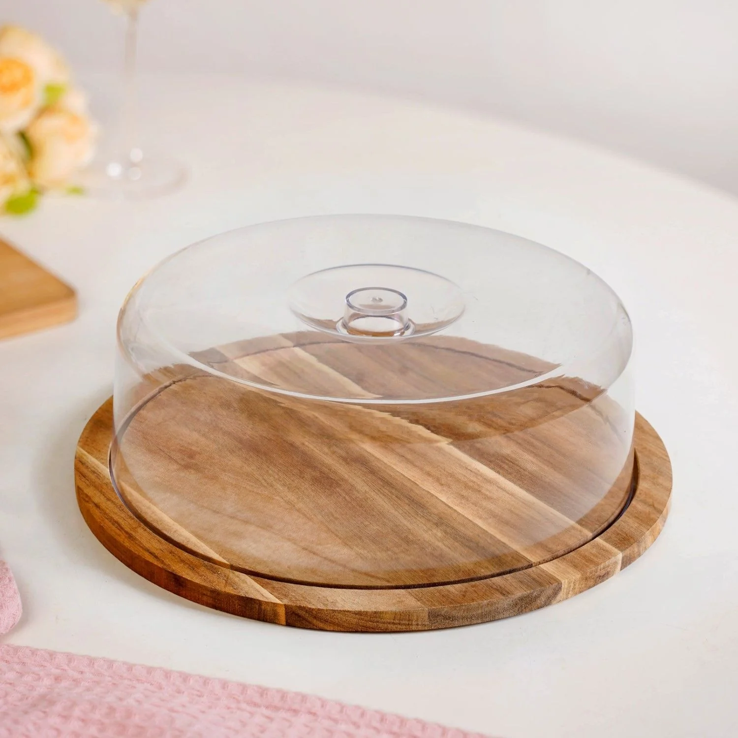 Acacia Wood Dessert Stand With Cloche 10 Inch - Image 8