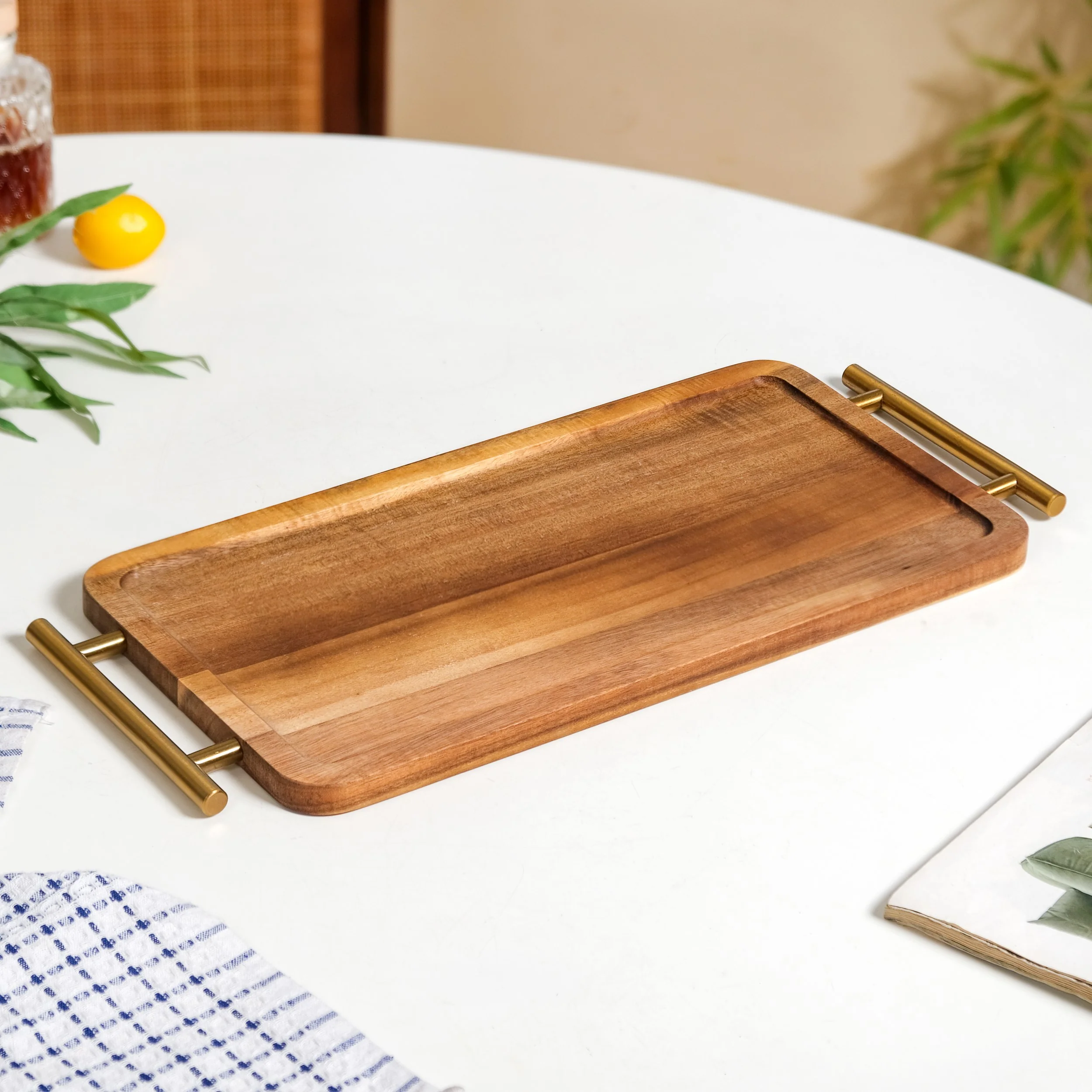 Acacia Wood Flat Serving Tray With Handles - Image 2