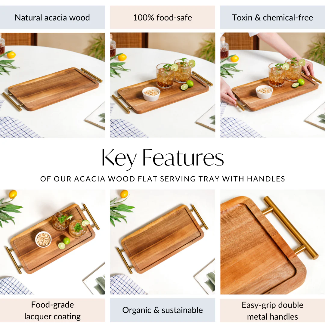 Acacia Wood Flat Serving Tray With Handles - Image 5