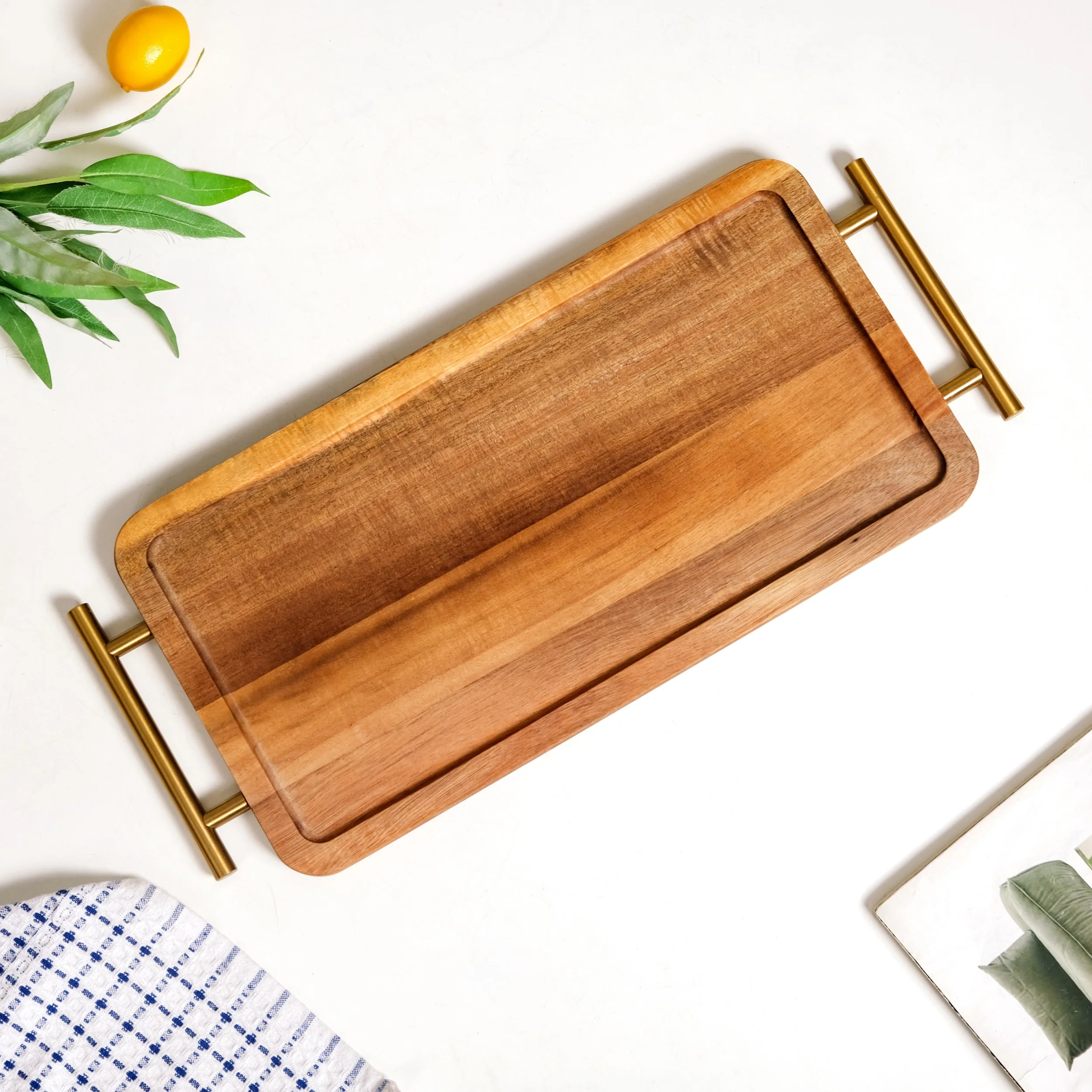 Acacia Wood Flat Serving Tray With Handles - Image 8
