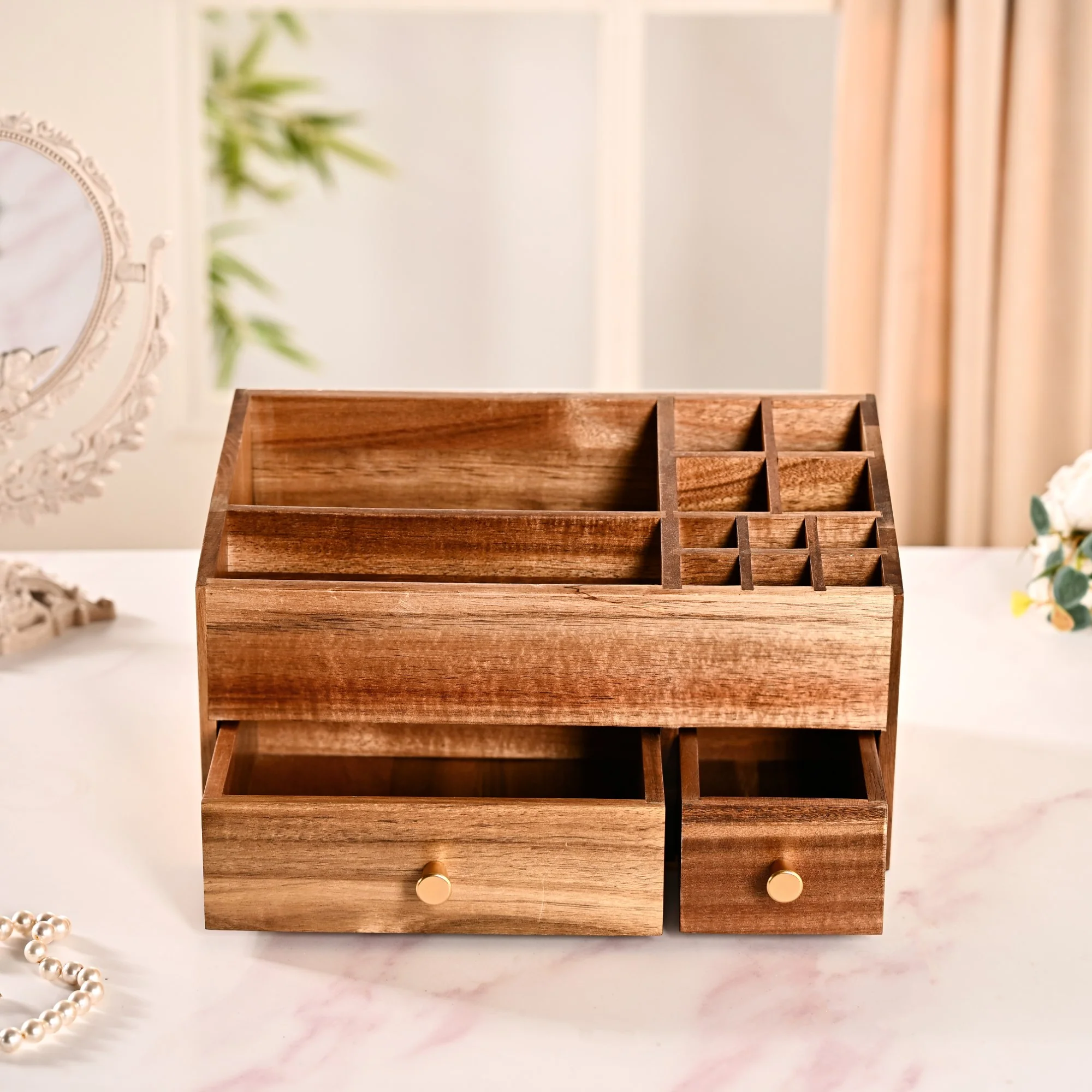 Acacia Wood Makeup Organiser Box For Dressing Table - Image 10