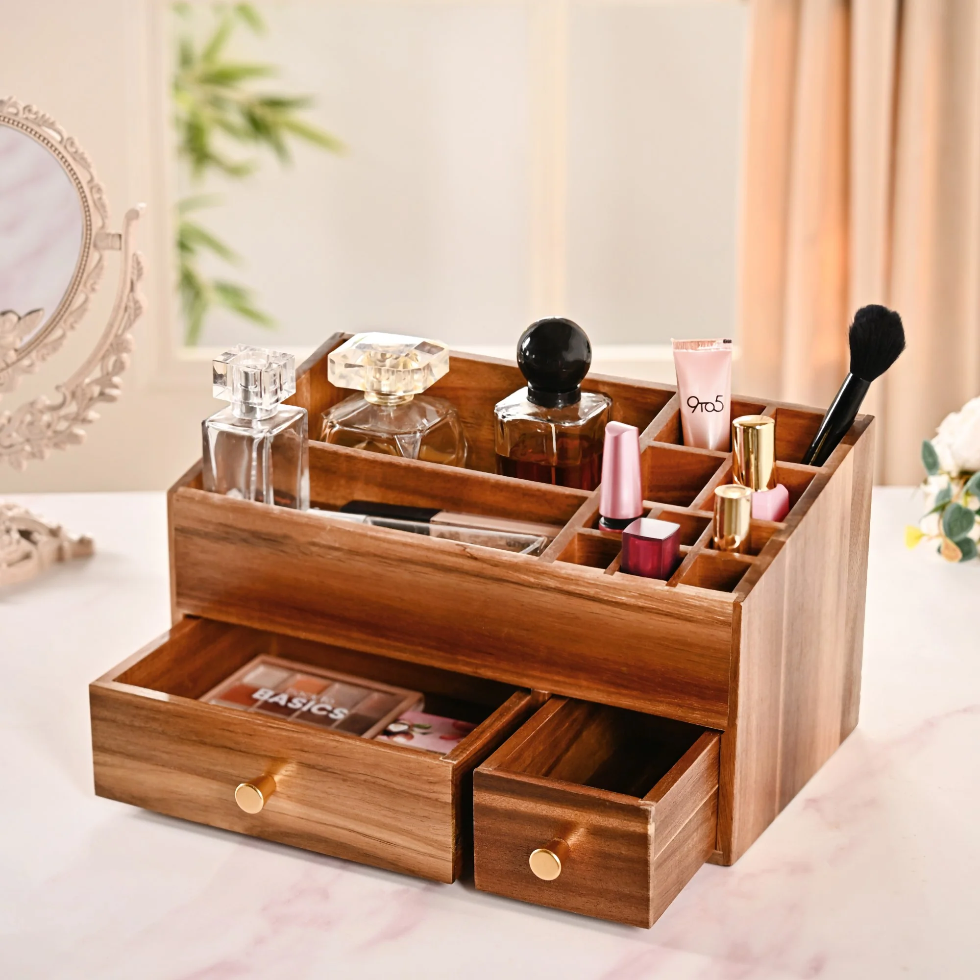 Acacia Wood Makeup Organiser Box For Dressing Table - Image 9