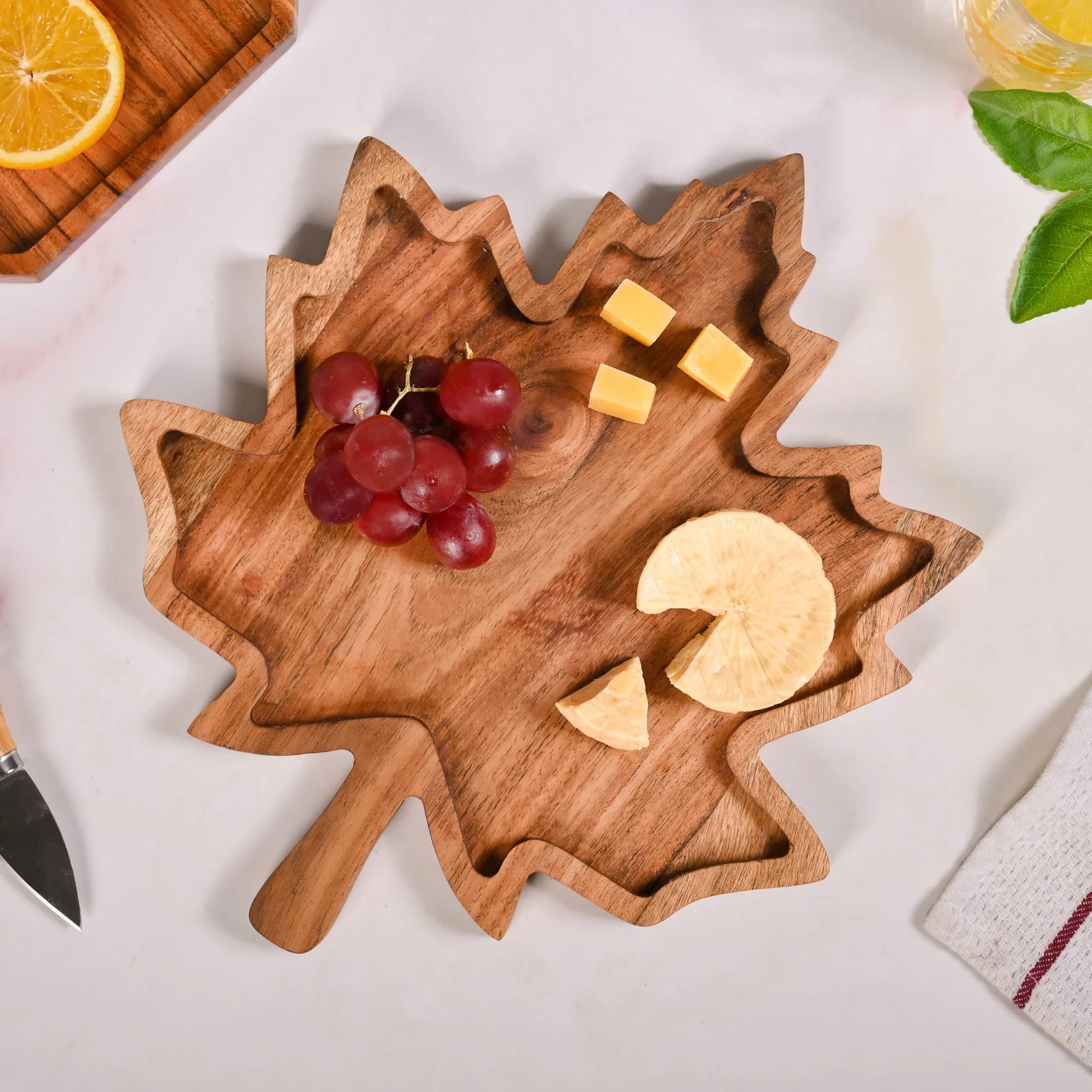 Acacia Wood Maple Leaf Serving Platter - Image 2
