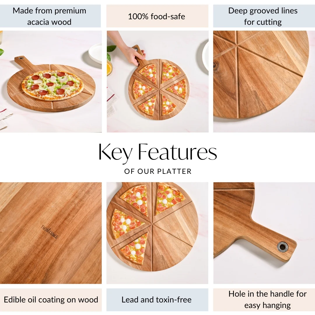 Acacia Wood Pizza Cutting And Serving Board 12 Inch - Image 5