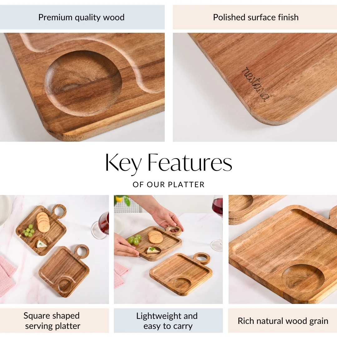 Acacia Wood Square Snack Tray Set Of 2 8 inch - Image 5