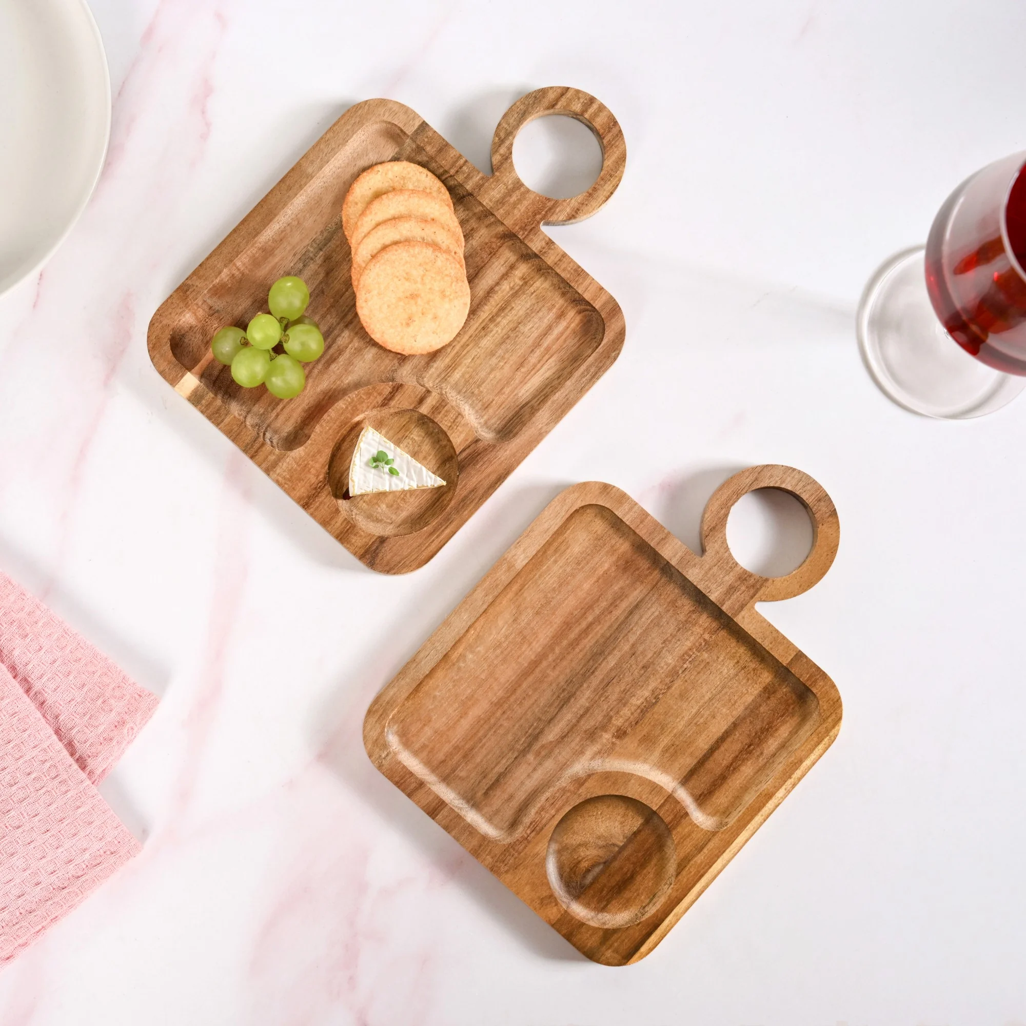 Acacia Wood Square Snack Tray Set Of 2 8 inch - Image 6