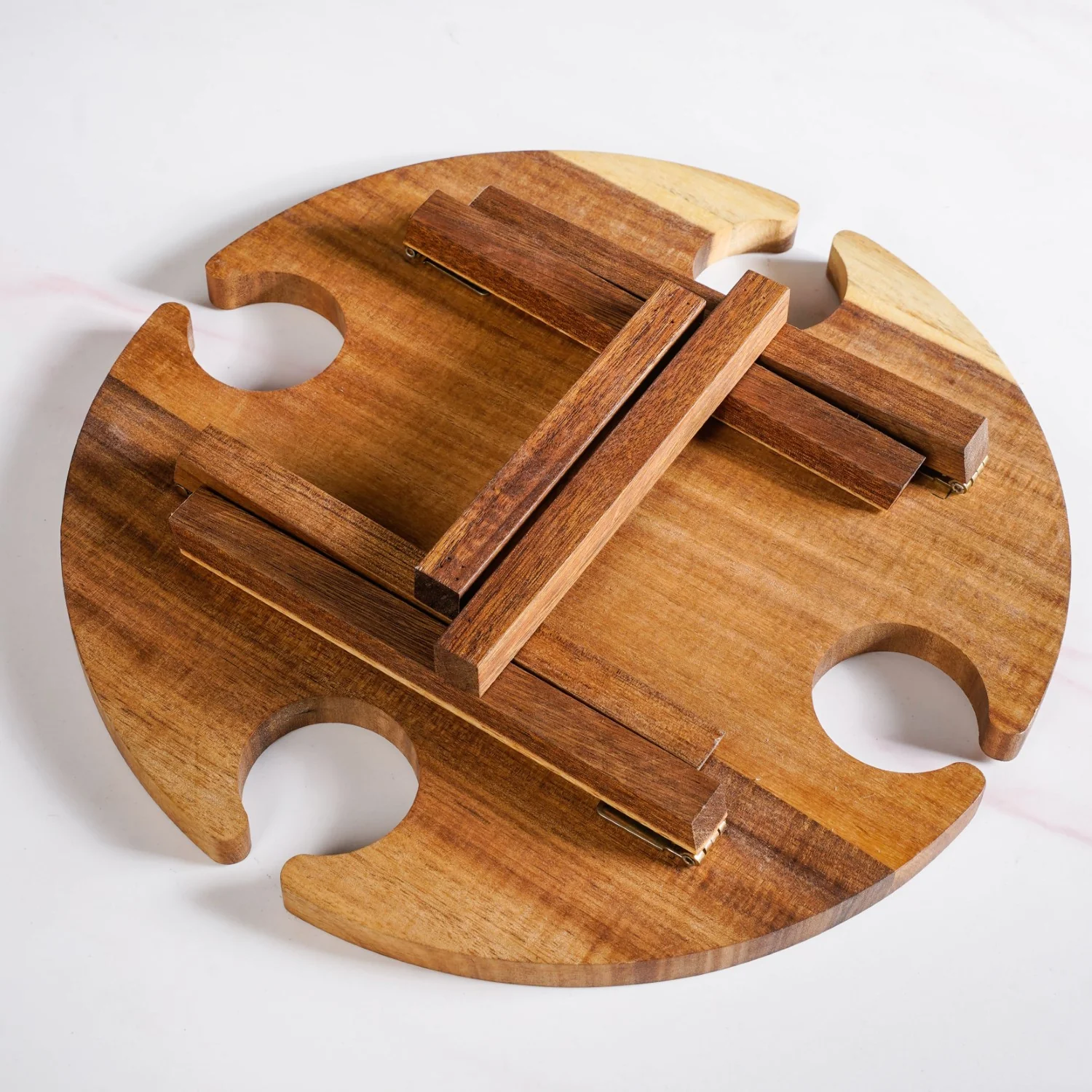 Acacia Wood Wine And Cheese Serving Tray Table - Image 8