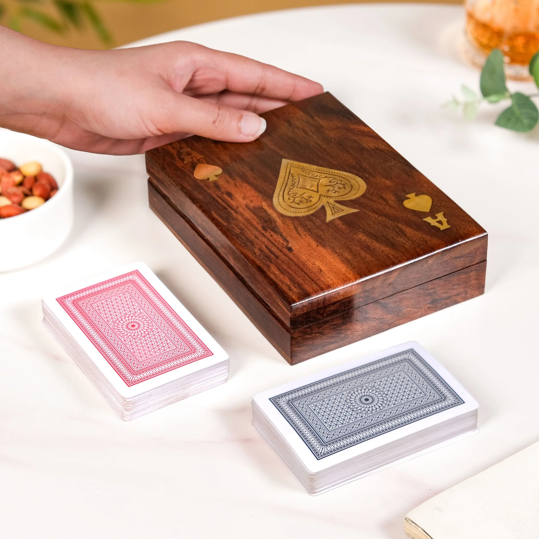 Ace Wooden Card Box With 2 Card Decks - Image 3