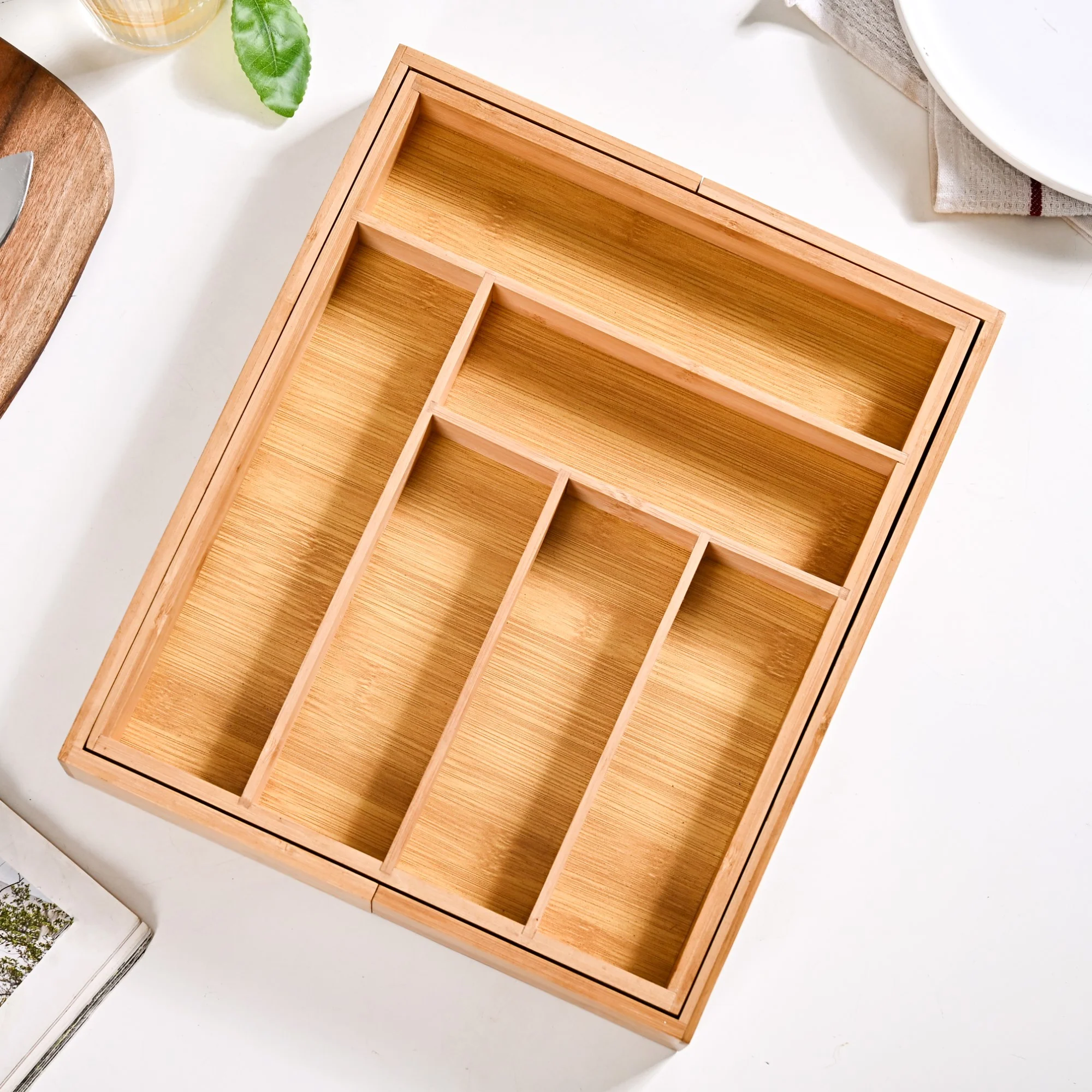 Adjustable Bamboo Kitchen Drawer Organiser For Cutlery - Image 6