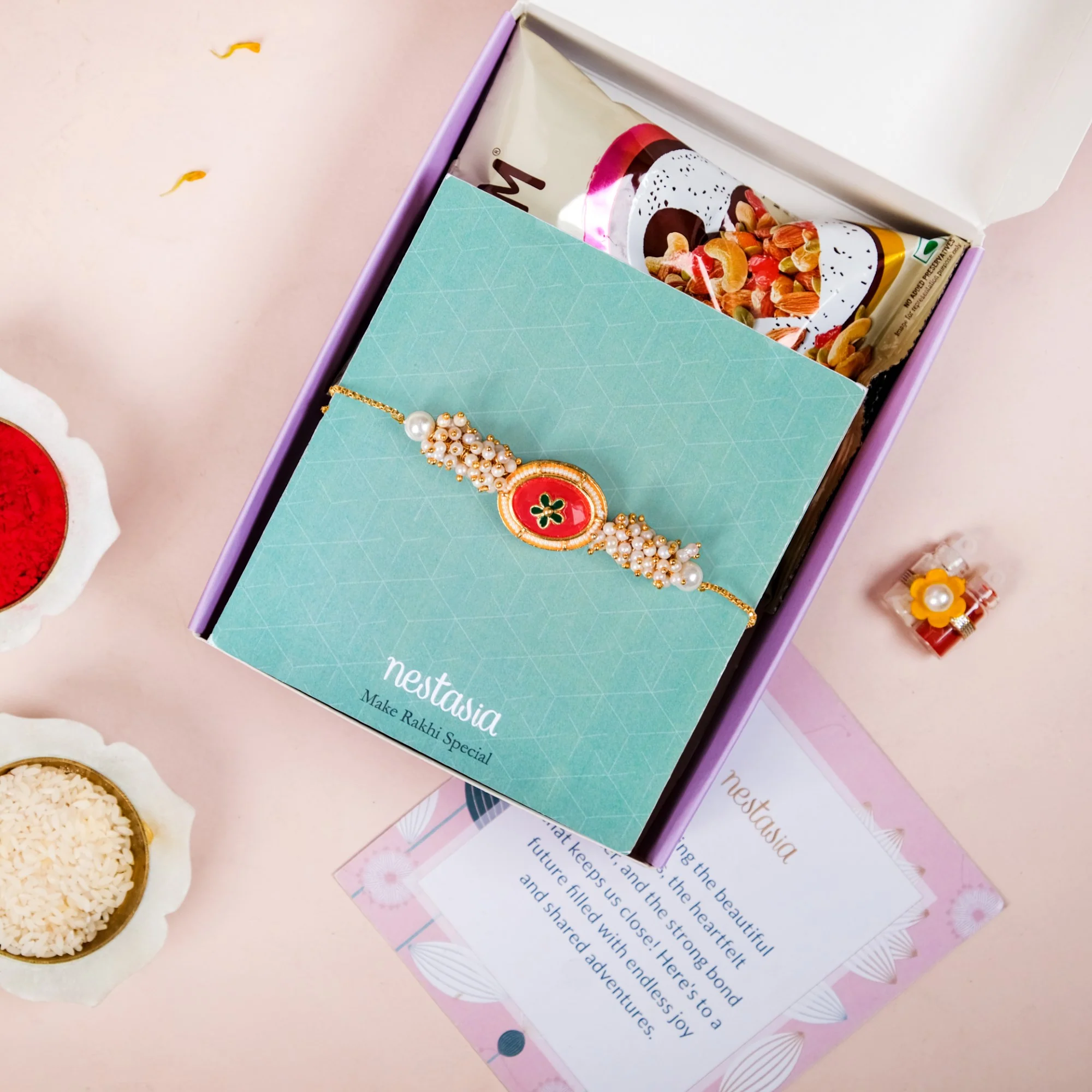Adjustable Rakhi Gift Set For Sibling In Crimson - Image 6