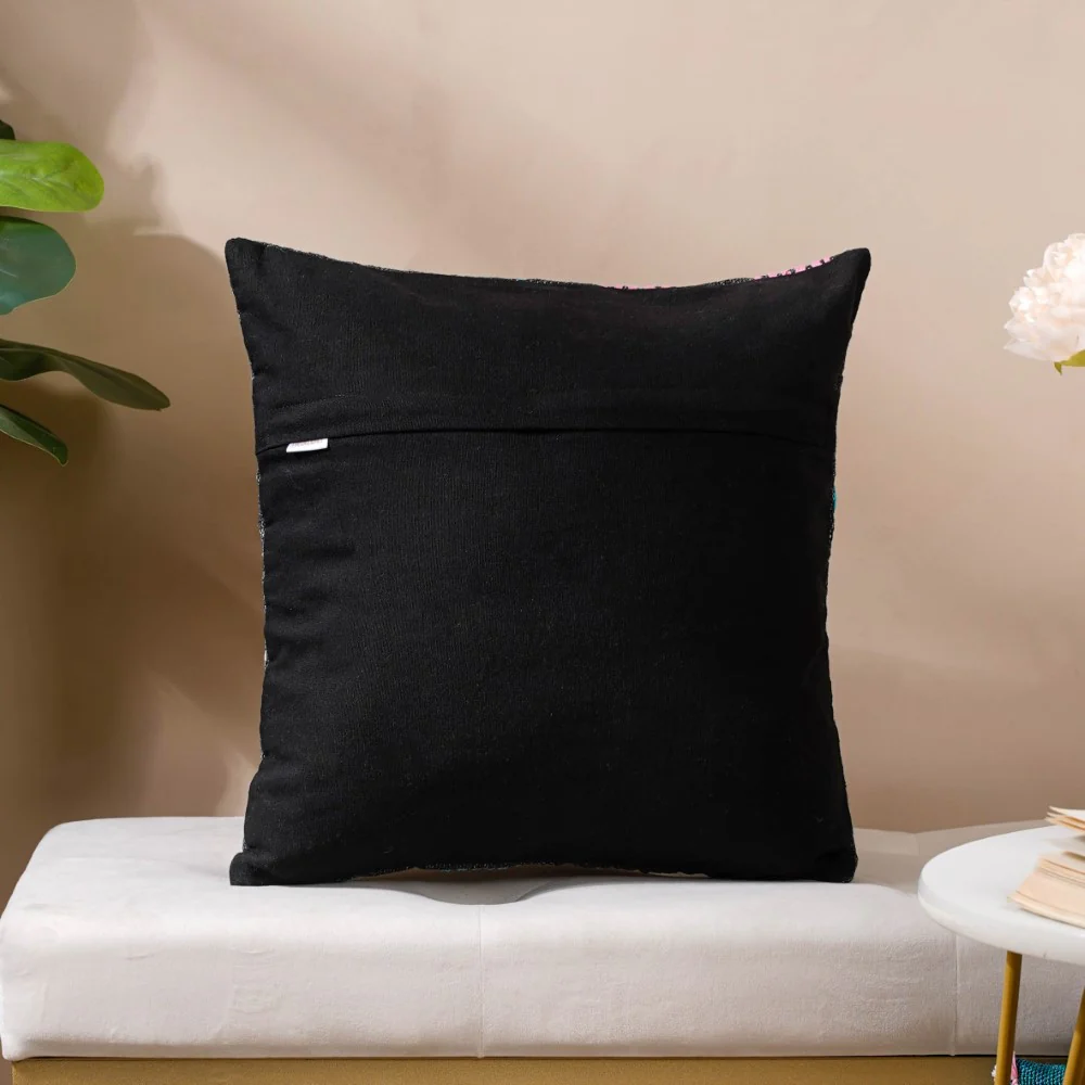 Adria Threadwork Beaded Jute Cushion Cover Black 16 x 16 Inch - Image 9