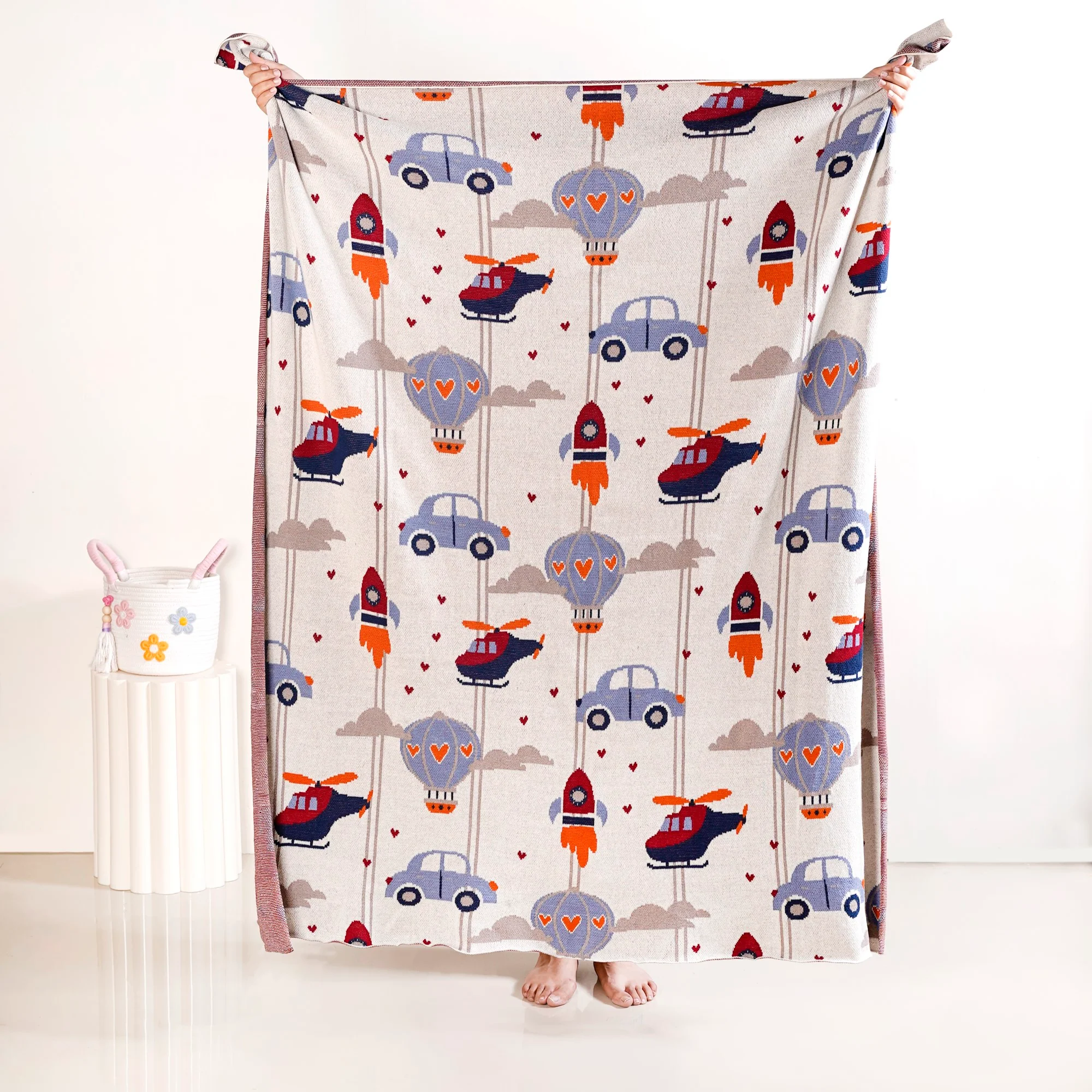 Adventure Travel Knitted Kids Cotton Throw Blanket 153x130cm