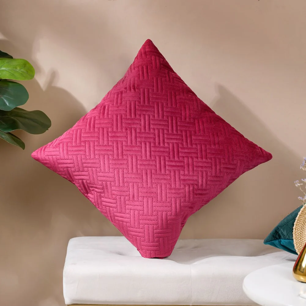 Airene Magenta Quilted Velvet Cushion Cover 16 x 16 Inch - Image 2