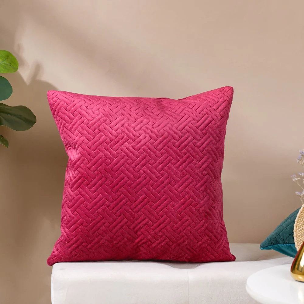 Airene Magenta Quilted Velvet Cushion Cover 16 x 16 Inch - Image 3