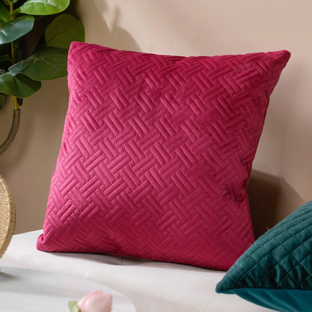 Airene Magenta Quilted Velvet Cushion Cover 16 x 16 Inch - Image 4