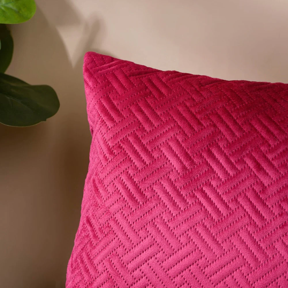 Airene Magenta Quilted Velvet Cushion Cover 16 x 16 Inch - Image 6
