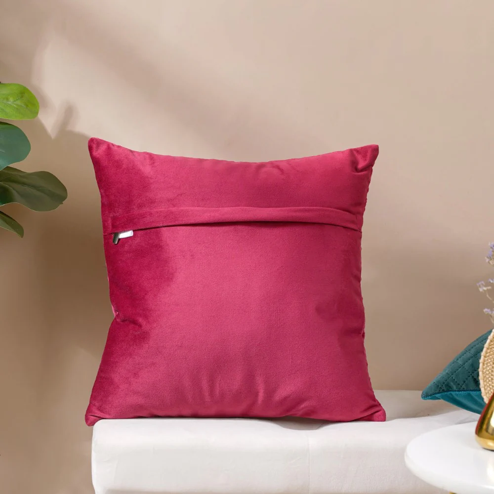 Airene Magenta Quilted Velvet Cushion Cover 16 x 16 Inch - Image 8