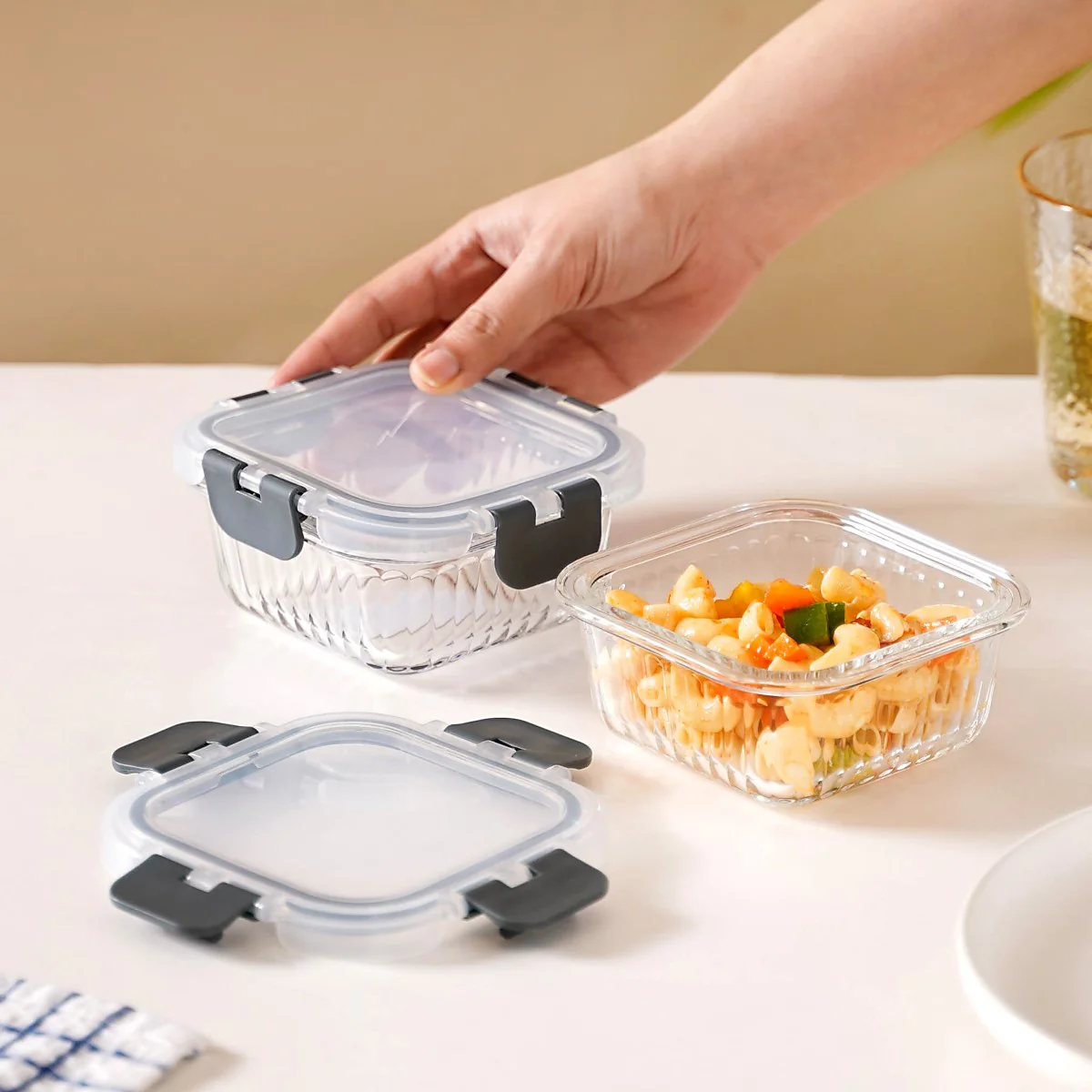Airtight Glass Food Storage Container Set Of 2 Fluted 300ml - Image 4